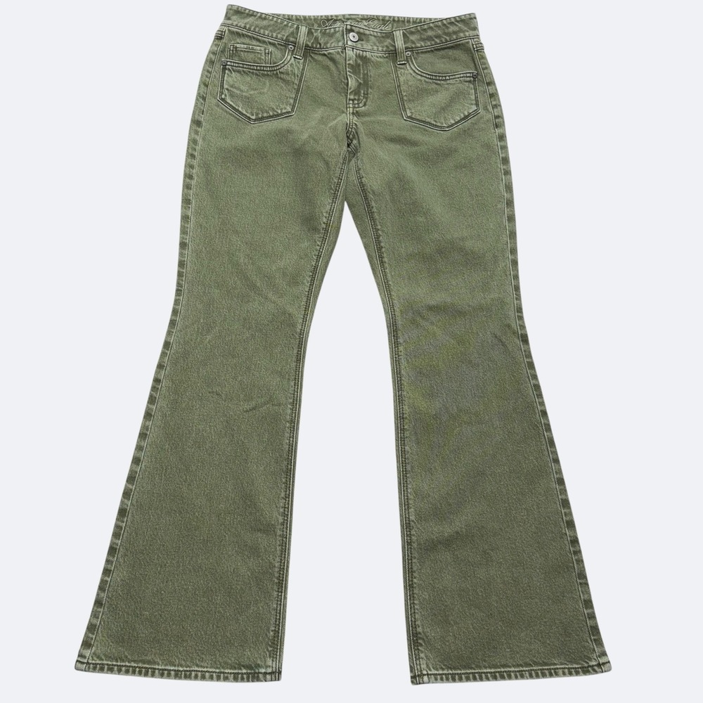 American Eagle Jeans Womens 8 Green Super Low Rise Kick Boot Stretch Denim